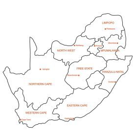 دانلود وکتور ابله طراحی با دست آزاد نقشه سیاسی آفریقای جنوبی با