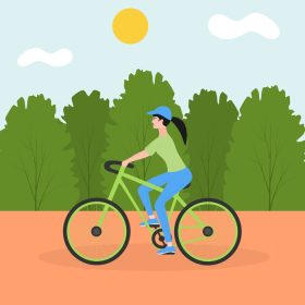 دانلود وکتور دختر جوان ورزشکار دوچرخه سواری در پارک شهر