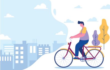 دانلود وکتور دوچرخه سواری در پس زمینه شهر