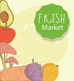 دانلود وکتور بازار تازه غذای سالم ارگانیک با میوه و سبزیجات