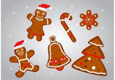 دانلود وکتور وکتور دسر شیرین کریسمس برای کلوچه های شیرینی زنجبیلی شب کریسمس شما