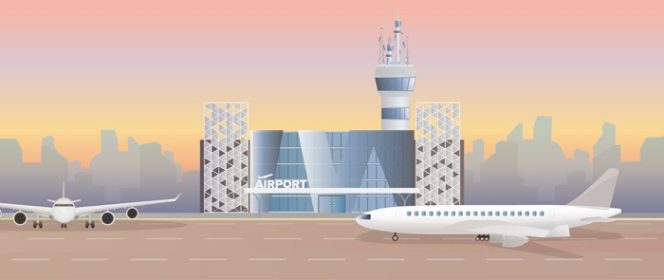 دانلود وکتور باند فرودگاه مدرن هواپیما در باند فرودگاه در الف