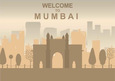 دانلود وکتور silhouette get sway of india mumbai در پس زمینه خاکستری