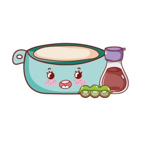 دانلود وکتور کاوائی با غذای کاسه ای و نخود فرنگی کارتون ژاپنی تصویر وکتور سوشی و رول