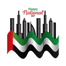 دانلود وکتور روز ملی امارات با طرح وکتور ساختمان های شهر و پرچم