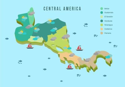دانلود وکتور نقشه آمریکای مرکزی با تصویر برداری اطلاعات آب و هوا از سبک وکتور مسطح استفاده کنید