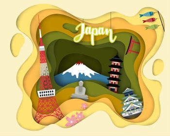 دانلود وکتور طرح برش کاغذ سفر توریستی ژاپن جهان tarvel مفهوم