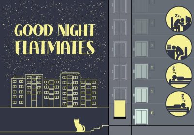 دانلود وکتور تصویر شب شهر رایگان با نمادهای افراد خوابیده برای برچسب پوستر کارت تبریک وب سند و سایر سطوح تزئینی