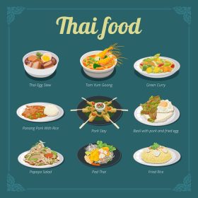 دانلود راهنمای منوی مصور وکتور غذای تایلندی با تصاویری از غذاهای مختلف تایلندی