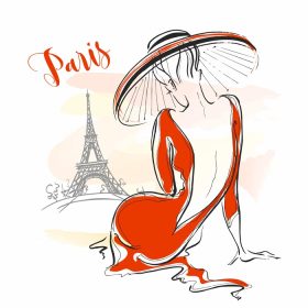 دانلود وکتور دختر زیبا با کلاه در پاریس وکتور مدل شیک