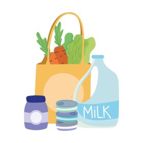 دانلود وکتور کیسه شیر با هویج کاهو تحویل به فروشگاه مواد غذایی وکتور تصویر