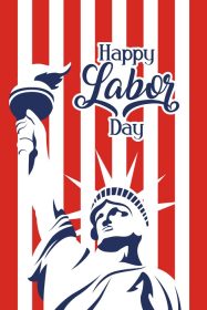 دانلود وکتور جشن روز کارگر با طرح وکتور پرچم ایالات متحده آمریکا و مجسمه آزادی