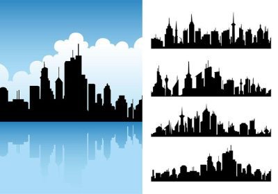دانلود وکتور یک عنصر شهری را به طرح های خود اضافه کنید با این بسته وکتور خطوط آسمان شهر جدید موجود در این بسته پنج صحنه مختلف وکتور افق هر کدام با انواع مختلف آسمان خراش ها در مختلف است.