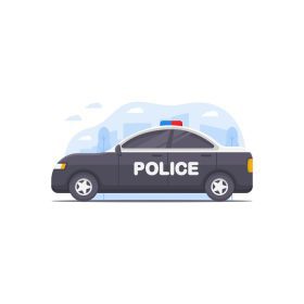 دانلود وکتور تصویر وکتور ماشین پلیس تزئین شده با صحنه شهر
