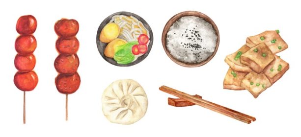 دانلود وکتور غذای آسیایی برای تصویرسازی آبرنگ جشنواره