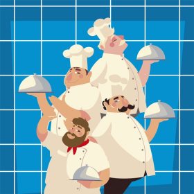 دانلود وکتور شخصیت سرآشپزهای رستوران آشپز در حال سرو غذا