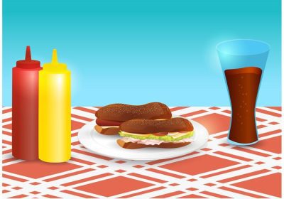 دانلود وکتور ساندویچ کلاب با چاشنی و آبجو سرد روی میز