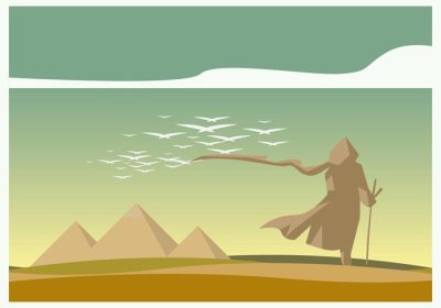 دانلود وکتور مرد مصری در مقابل اهرام راه می رود
