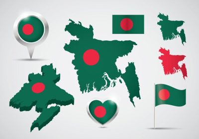 دانلود وکتور نقشه بنگلادش پرچم و نماد مجموعه وکتور