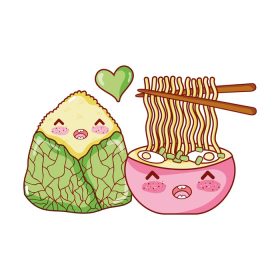 دانلود وکتور کاوائی سوپ رامن و غذای برنج کارتون ژاپنی تصویر وکتور سوشی و رول