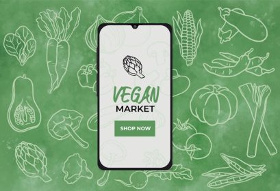 دانلود وکتور بنر بازار غذای گیاهی با گوشی هوشمند