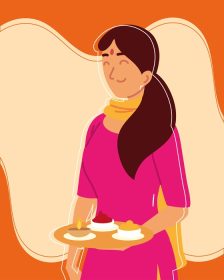 دانلود وکتور زن هندو که غذا در دست دارد