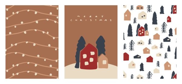 دانلود مجموعه وکتور کارت های ترسیم شده با دست کریسمس تصاویر وکتور دنج