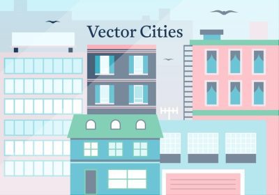 دانلود وکتور تصویر منظره زیبای شهر طراحی شده برای برچسب پوستر کارت پستال سند وب و سایر سطوح تزئینی