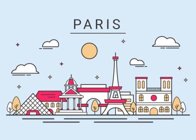 دانلود وکتور خط افق شهر پاریس به سبک وکتور مسطح