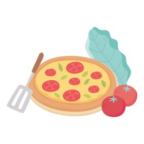 دانلود وکتور غذای تازه پیتزای گوجه فرنگی و کاهو ایزوله طرح آیکون وکتور پس زمینه سفید