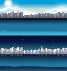 دانلود وکتور ساختمان های شهر در روز و شب تصویر