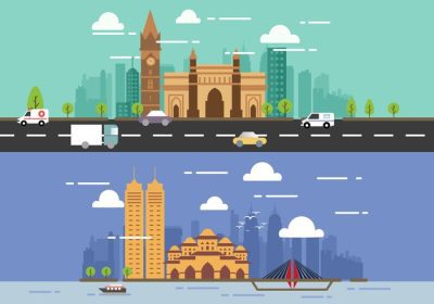 دانلود وکتور شهر بمبئی وکتور طرح های تخت به دو شکل مختلف