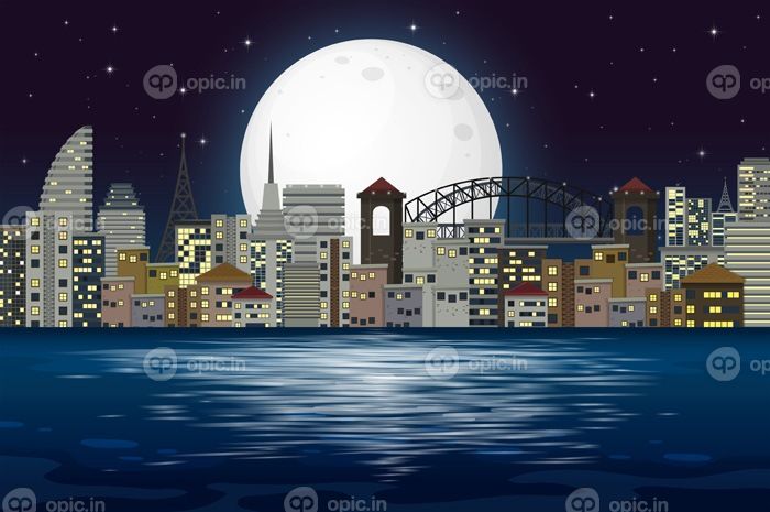 دانلود وکتور تصویر صحنه شب شهر مدرن