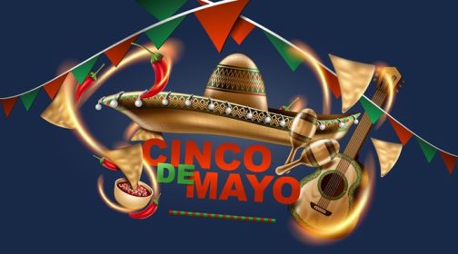 دانلود وکتور cinco de mayo مکزیکی تعطیلات سومبررو کلاه ماراکا و تاکو و غذای جشن با تصویر وکتور رنگ پرچم مکزیک