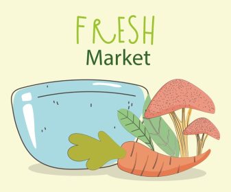 دانلود وکتور ظرف کاسه هویج و قارچ تازه بازار ارگانیک سالم