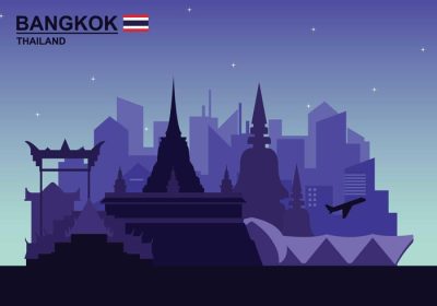 دانلود وکتور شبح نقطه عطف بانکوک در پس زمینه آبی
