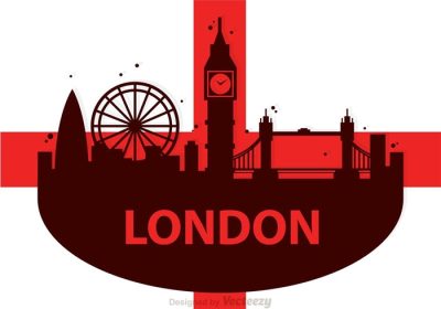 دانلود تصویر برداری از منظره شهر لندن با عناصر پرچم در پس زمینه