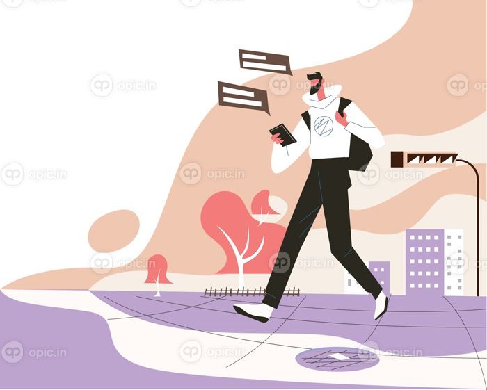 دانلود تصویر برداری وکتور مرد با استفاده از تلفن در خیابان