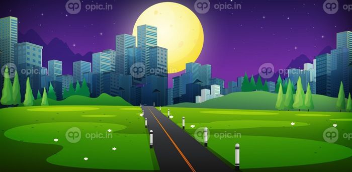 دانلود وکتور صحنه پس زمینه با تصویر جاده به شهر