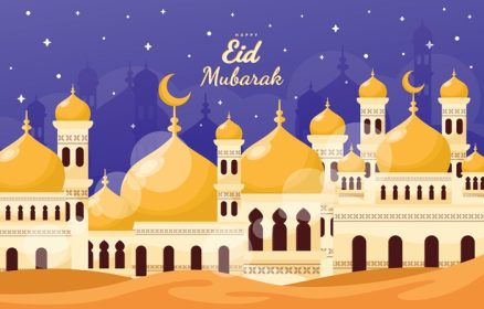 دانلود وکتور مسجد مبارک عید مبارک با ستاره درخشان