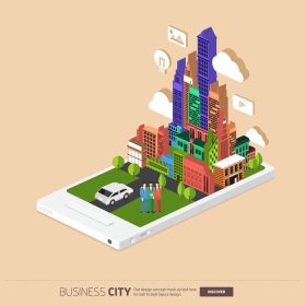 دانلود وکتور شهر تجاری ایزومتریک در موبایل