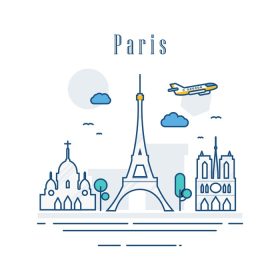 دانلود وکتور پاریس شهر فرانسه خط هنر ساختمان های معروف مناظر شهری مدرن نمادهای بنر نمایشگاه ترکیب بندی سفر تعطیلات و گشت و گذار در پایتخت تصویر برداری مفهوم