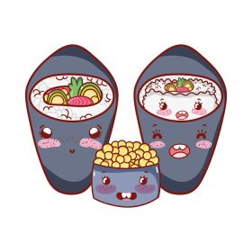 دانلود وکتور kawaii temaki سوشی سالاد برنج خاویار غذای کارتون ژاپنی تصویر وکتور سوشی و رول