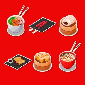 دانلود مجموعه وکتور استیکر حاوی شش غذای چینی در جشن سال نو چینی