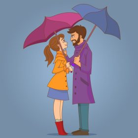 دانلود وکتور زوج با چتر در عصر بارانی