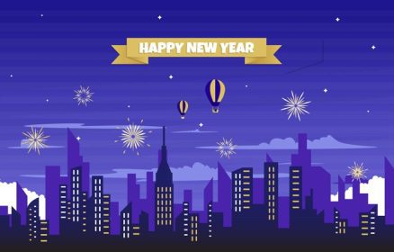 دانلود وکتور وکتور کارت جشن سال نو مبارک ساختمان شهر شبانه
