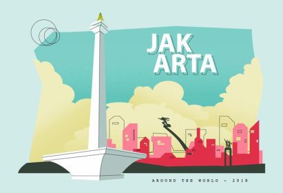 دانلود وکتور تصویر وکتور کارت پستال جاکارتا پایتخت اندونزی