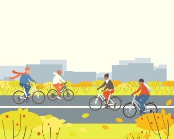 دانلود وکتور مردم در پارکی خارج از شهر دوچرخه سواری می کنند