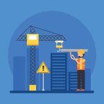 دانلود وکتور دختری با ماسک پزشکی از فروشگاه بیرون می آید با