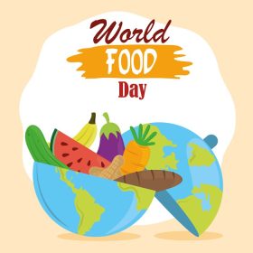دانلود وکتور روز جهانی غذا سیاره کامل با سبزیجات میوه و نان وکتور شیوه زندگی سالم